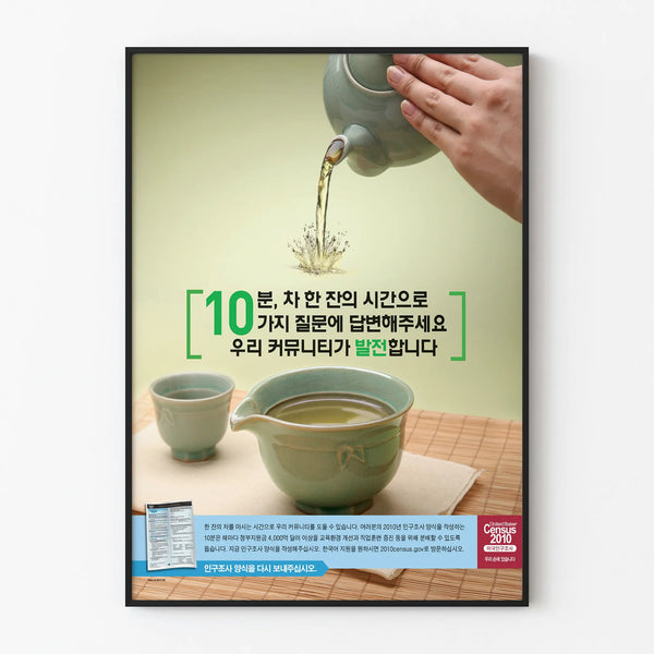 Sensibilisierungsposter Koreanisch - Volkszählung USA 2010 und traditioneller Tee