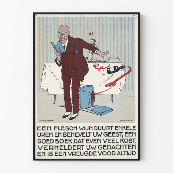 lezende-man-stoot-per-ongeluk-een-fles-en-glas-wijn-van-tafel