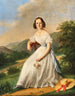 Eine elegante Dame mit einem florentinischen Hut in einer Landschaft - Lise Bruyère — Ansicht des Kunstwerks