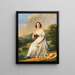 Eine elegante Dame mit einem florentinischen Hut in einer Landschaft - Lise Bruyère — gerahmtes Bild an der Wand
