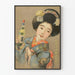 Dekoratives Poster Frau im blauen Kimono mit Sake-Flasche