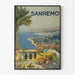 Vintage-Poster Sanremo Panoramaansicht und Blumen