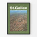 Vintage-Poster St. Gallen Schweiz - Luftaufnahme der Stadt und umliegende Landschaft