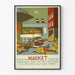 Vintage-Poster vom Markt und Lieferwagen für Wanddekoration
