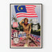 Malaysisches Propagandaposter mit Grußfigur und Konfliktszene