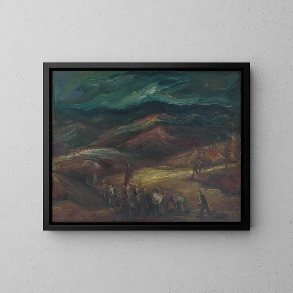 Landschaft mit Prozession - Ludovit Varga — gerahmtes Bild an der Wand