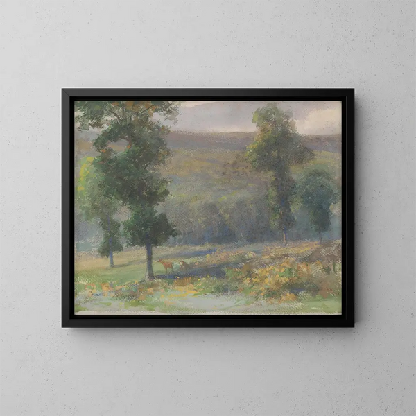Ein Gehölz mit Hirschen - Ludovit Ordok — gerahmtes Bild an der Wand