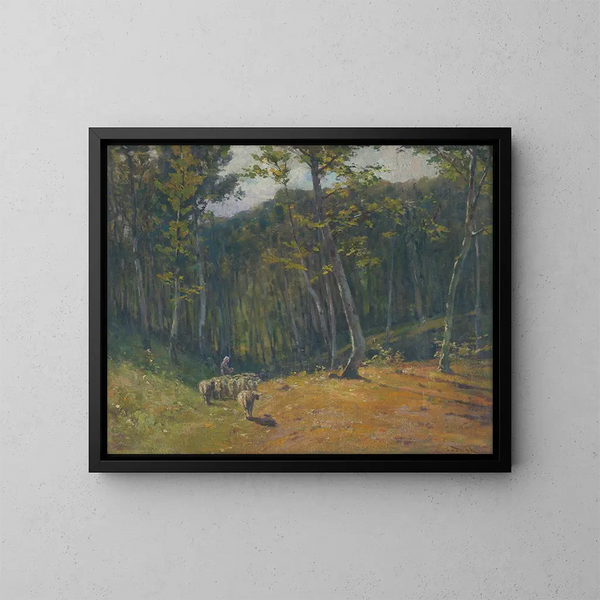 Wald mit Schafen - Ludovit Ordok — gerahmtes Bild an der Wand