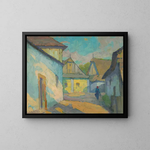 Motiv eines slowakischen Ostdorfes - Ludovit Ordok — gerahmtes Bild an der Wand