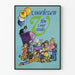 Vintage-Poster für Kinder und Katze beim Lesen mit Ballons