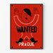 Poster Gesucht in Prag - Vintage Wanddekoration Rot und Schwarz